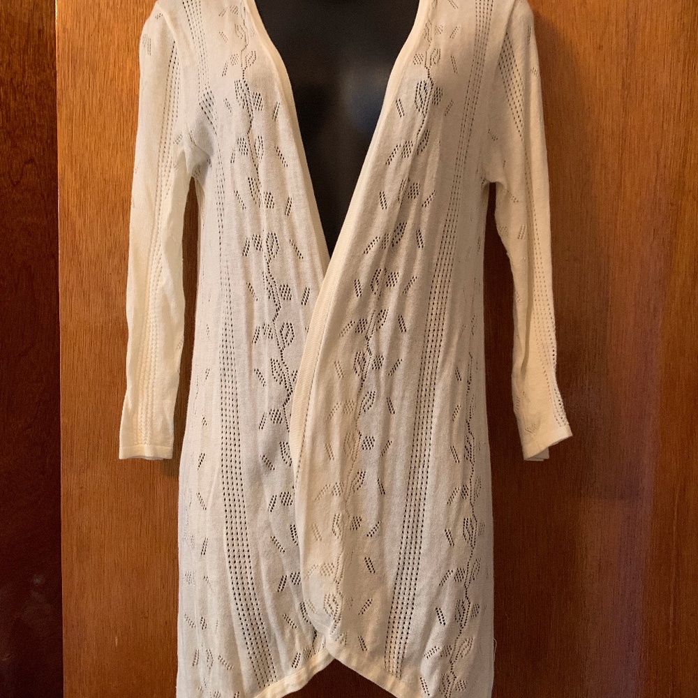 Kier + J Cream Pointelle Open Front Cardigan M